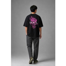 Posh Cabal A01025 Baskılı Oversize Siyah Erkek T-Shirt