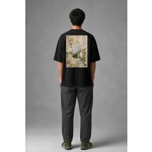 Posh Cabal A02102 Baskılı Oversize Siyah Erkek T-Shirt