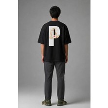 Posh Cabal A02115 Baskılı Oversize Siyah Erkek T-Shirt