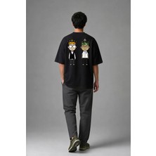 Posh Cabal A02034 Baskılı Oversize Siyah Erkek T-Shirt