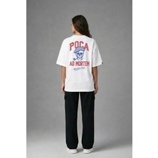 Posh Cabal A03106 Baskılı Oversize Beyaz Kadın T-Shirt
