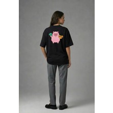 Posh Cabal A02024 Baskılı Oversize Siyah Kadın T-Shirt