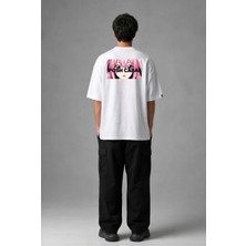 Posh Cabal A02097 Baskılı Oversize Beyaz Erkek T-Shirt