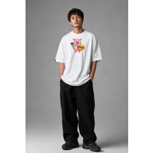 Posh Cabal F02021 Baskılı Oversize Beyaz Erkek T-Shirt