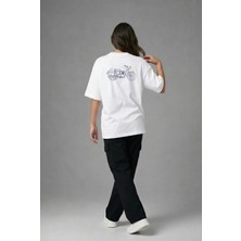 Posh Cabal A03050 Baskılı Oversize Beyaz Kadın T-Shirt