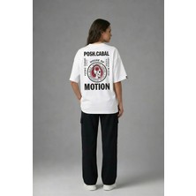 Posh Cabal A03103 Baskılı Oversize Beyaz Kadın T-Shirt