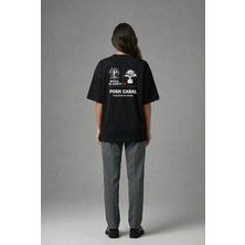 Posh Cabal A01116 Baskılı Oversize Siyah Kadın T-Shirt