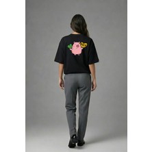 Posh Cabal A02025 Baskılı Oversize Siyah Kadın T-Shirt