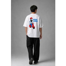 Posh Cabal A03071 Baskılı Oversize Beyaz Erkek T-Shirt