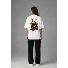 Posh Cabal A02127 Baskılı Oversize Beyaz Kadın T-Shirt