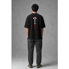 Posh Cabal A01033 Baskılı Oversize Siyah Erkek T-Shirt