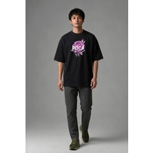 Posh Cabal F01013 Baskılı Oversize Siyah Erkek T-Shirt
