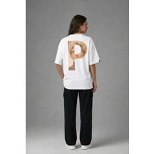 Posh Cabal A02113 Baskılı Oversize Beyaz Kadın T-Shirt