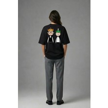 Posh Cabal A02032 Baskılı Oversize Siyah Kadın T-Shirt