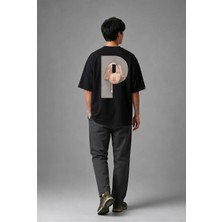 Posh Cabal A02114 Baskılı Oversize Siyah Erkek T-Shirt