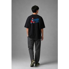 Posh Cabal A02119 Baskılı Oversize Siyah Erkek T-Shirt