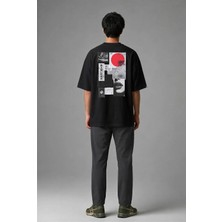 Posh Cabal A02139 Baskılı Oversize Siyah Erkek T-Shirt