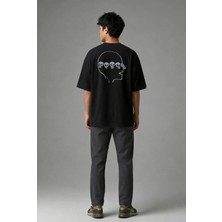 Posh Cabal A02042 Baskılı Oversize Siyah Erkek T-Shirt