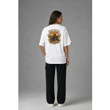 Posh Cabal A02129 Baskılı Oversize Beyaz Kadın T-Shirt