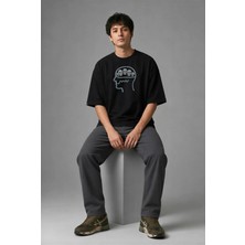 Posh Cabal F02040 Baskılı Oversize Siyah Erkek T-Shirt