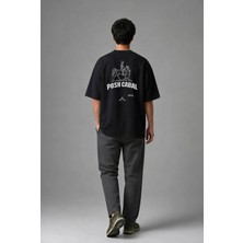 Posh Cabal A01054 Baskılı Oversize Siyah Erkek T-Shirt
