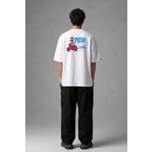 Posh Cabal A02122 Baskılı Oversize Beyaz Erkek T-Shirt
