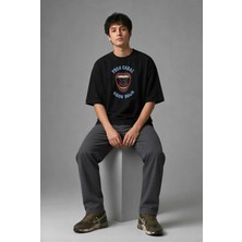 Posh Cabal F01060 Baskılı Oversize Siyah Erkek T-Shirt