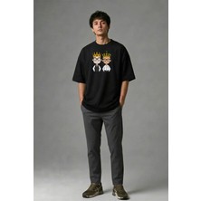 Posh Cabal F02026 Baskılı Oversize Siyah Erkek T-Shirt