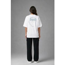 Posh Cabal A02041 Baskılı Oversize Beyaz Kadın T-Shirt