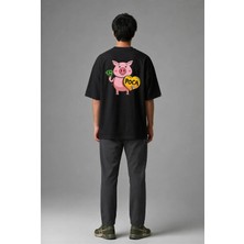 Posh Cabal A02021 Baskılı Oversize Siyah Erkek T-Shirt
