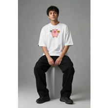Posh Cabal F02020 Baskılı Oversize Beyaz Erkek T-Shirt