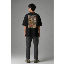 Posh Cabal A02052 Baskılı Oversize Siyah Erkek T-Shirt