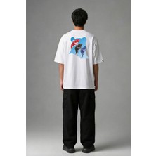Posh Cabal A02056 Baskılı Oversize Beyaz Erkek T-Shirt