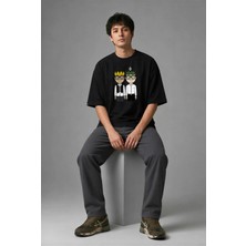 Posh Cabal F02035 Baskılı Oversize Siyah Erkek T-Shirt