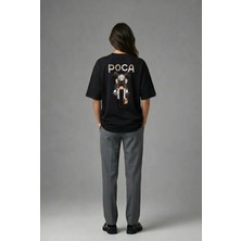 Posh Cabal A01062 Baskılı Oversize Siyah Kadın T-Shirt