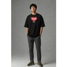 Posh Cabal F02016 Baskılı Oversize Siyah Erkek T-Shirt