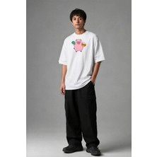 Posh Cabal F02024 Baskılı Oversize Beyaz Erkek T-Shirt