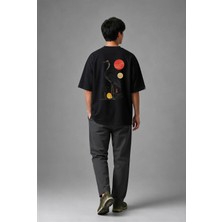 Posh Cabal A02075 Baskılı Oversize Siyah Erkek T-Shirt