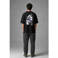 Posh Cabal A02132 Baskılı Oversize Siyah Erkek T-Shirt