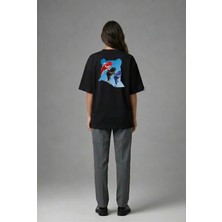 Posh Cabal A02056 Baskılı Oversize Siyah Kadın T-Shirt