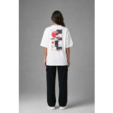 Posh Cabal A02133 Baskılı Oversize Beyaz Kadın T-Shirt