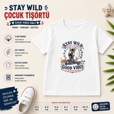 Tişört Kodu Zebra ve Sevimli Kedi Baskılı Beyaz Çocuk Tişörtü