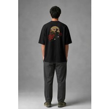 Posh Cabal A01048 Baskılı Oversize Siyah Erkek T-Shirt