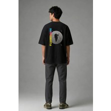 Posh Cabal A02067 Baskılı Oversize Siyah Erkek T-Shirt