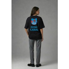 Posh Cabal A02059 Baskılı Oversize Siyah Kadın T-Shirt