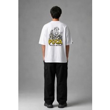 Posh Cabal A03020 Baskılı Oversize Beyaz Erkek T-Shirt