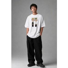 Posh Cabal F02036 Baskılı Oversize Beyaz Erkek T-Shirt