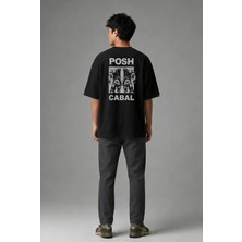 Posh Cabal A01082 Baskılı Oversize Siyah Erkek T-Shirt