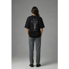 Posh Cabal A01122 Baskılı Oversize Siyah Kadın T-Shirt