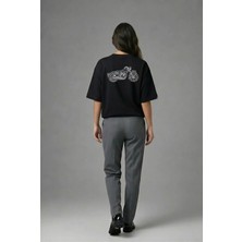 Posh Cabal A01070 Baskılı Oversize Siyah Kadın T-Shirt
